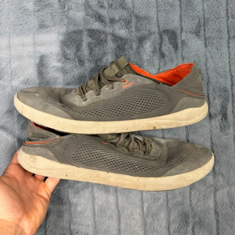OluKai Moku Pae Mens 13 Charcoal Gray Orange Mesh Boat Shoes Sneakers 10472-4EKZ